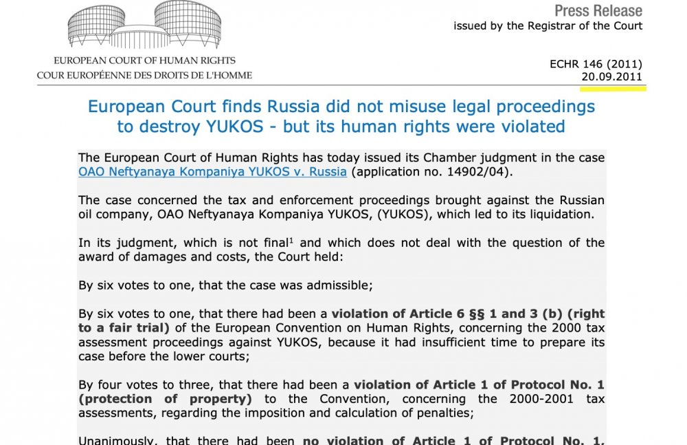 On this day, the European Court of Human rights didn't recognize Khodorkovsky's case as 